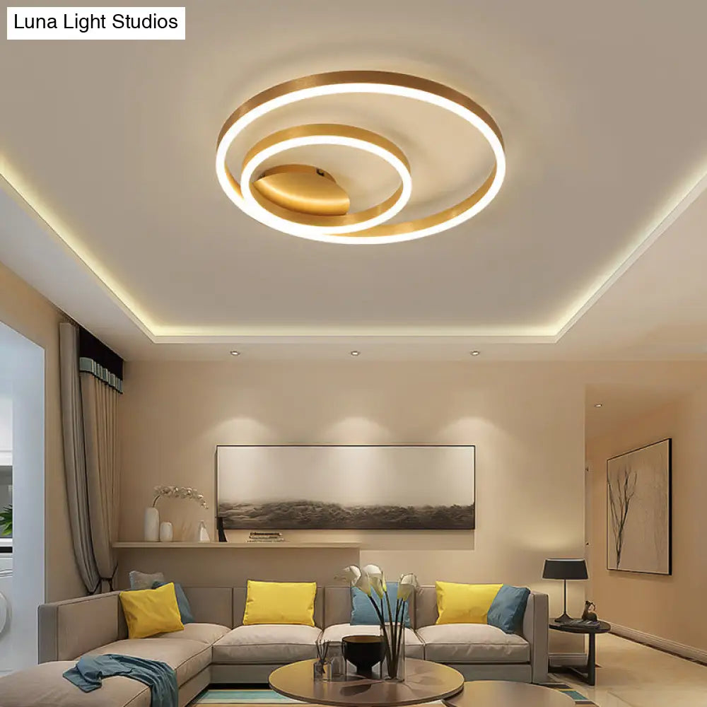 Minimalistic Bedroom Brilliance: Gold Circular Aluminum Led Flush Mount Ceiling Ligh / 19.5 White