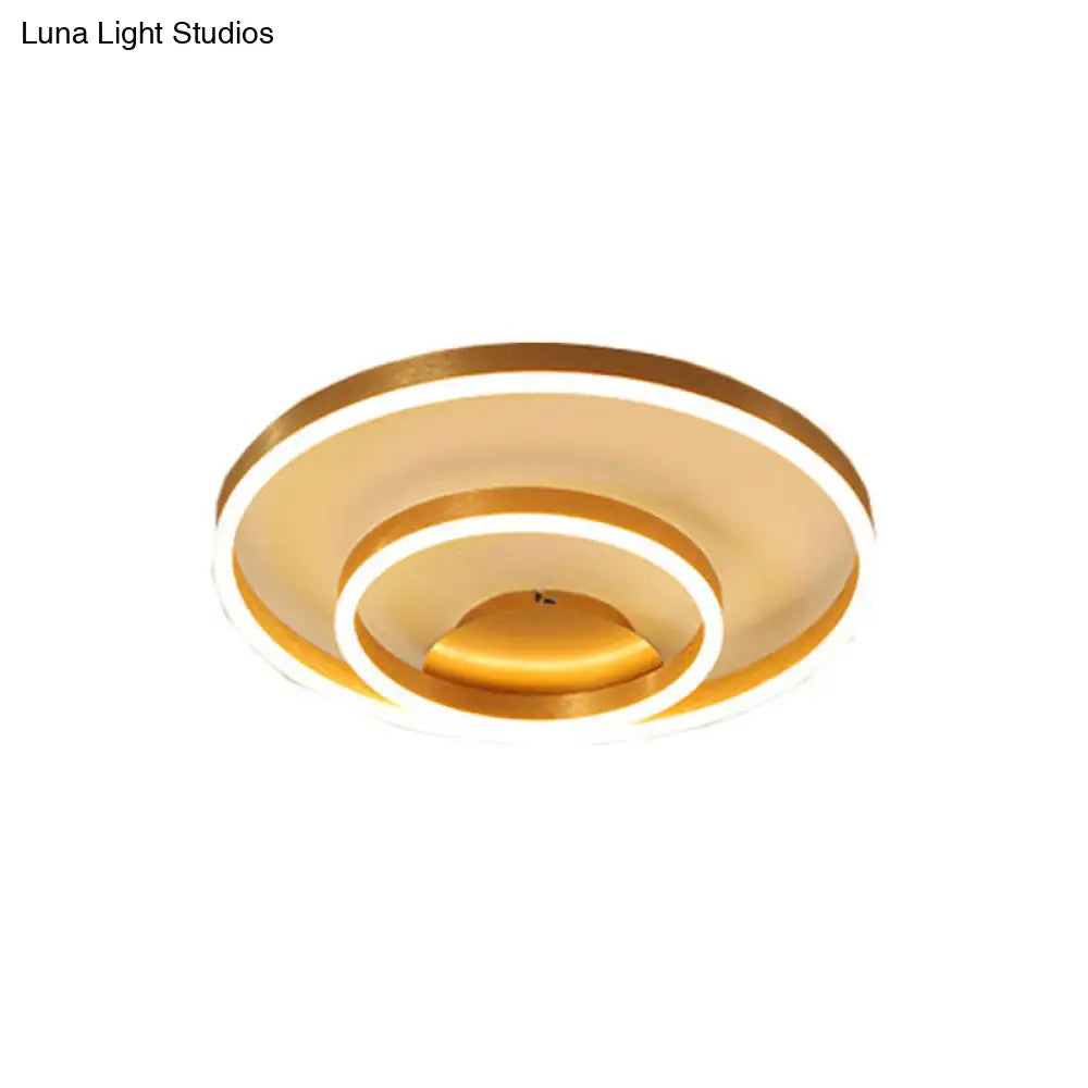 Minimalistic Bedroom Brilliance: Gold Circular Aluminum Led Flush Mount Ceiling Ligh