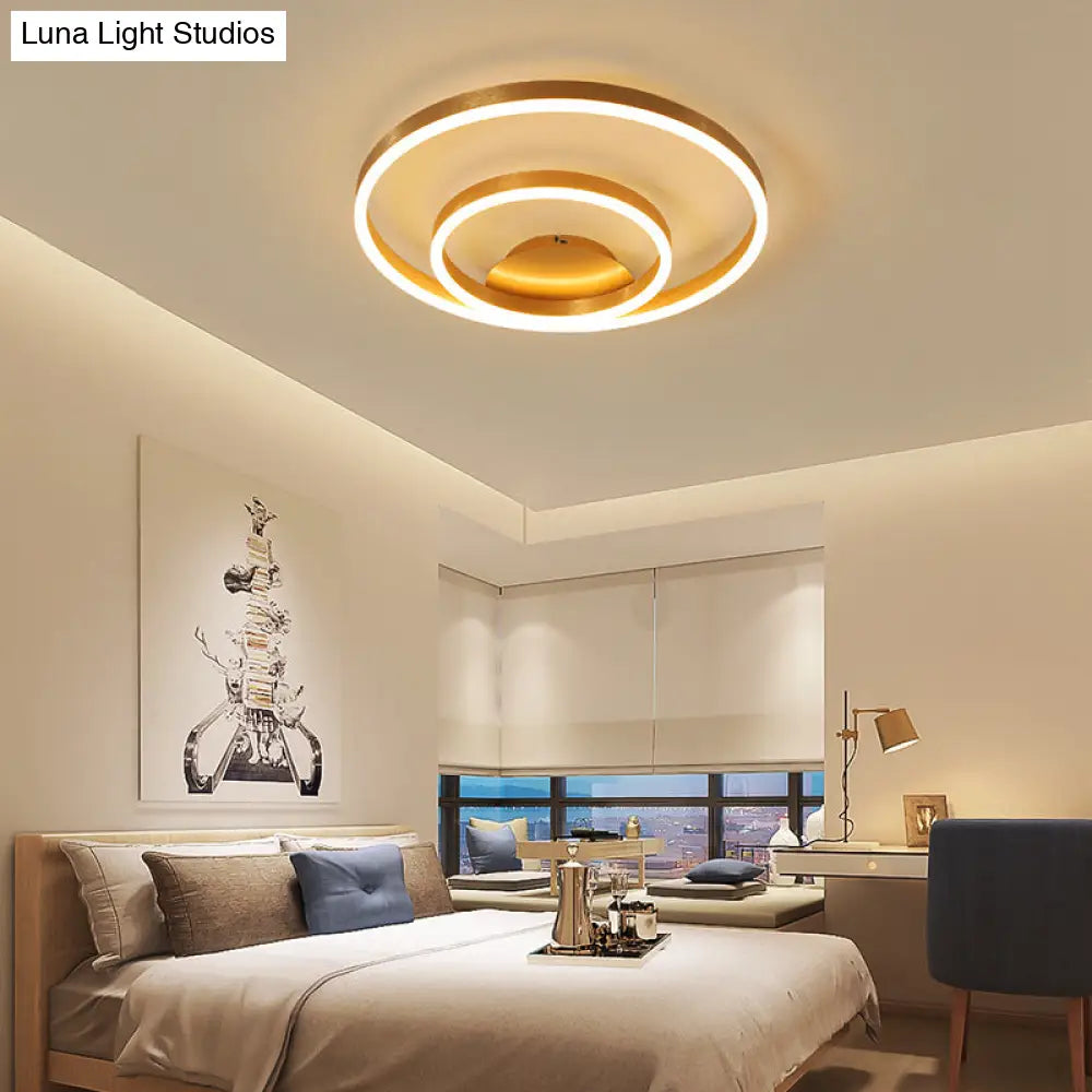 Minimalistic Bedroom Brilliance: Gold Circular Aluminum Led Flush Mount Ceiling Ligh