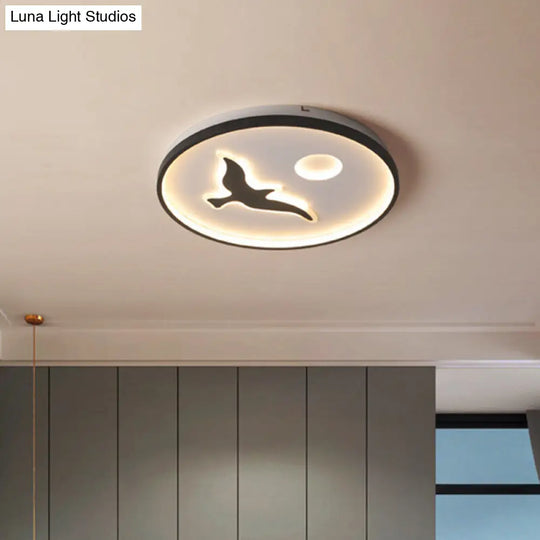 Minimalistic Bird Flush Mount Ceiling Light In Black Finish Acrylic Led With Warm/White / Warm