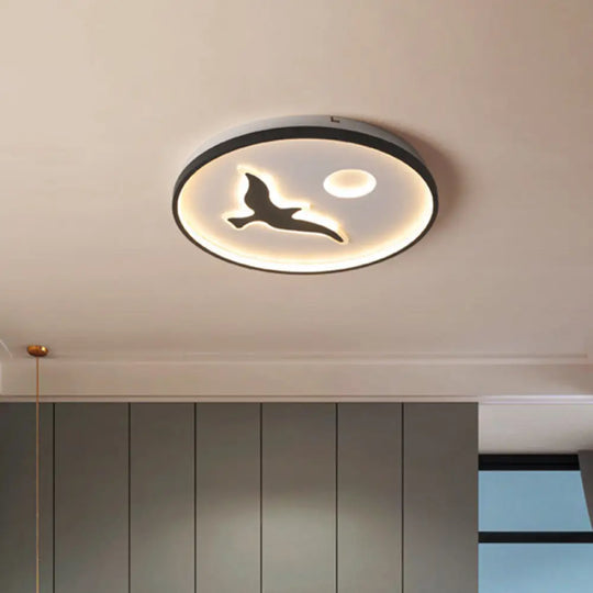 Minimalistic Bird Flush Mount Ceiling Light In Black Finish Acrylic Led With Warm/White / Warm