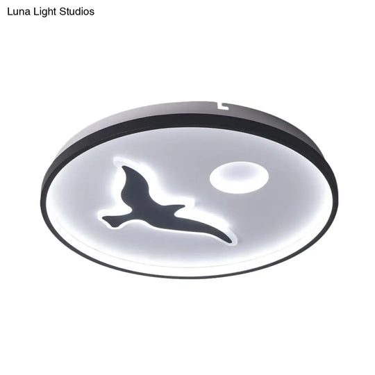 Minimalistic Bird Flush Mount Ceiling Light In Black Finish Acrylic Led With Warm/White