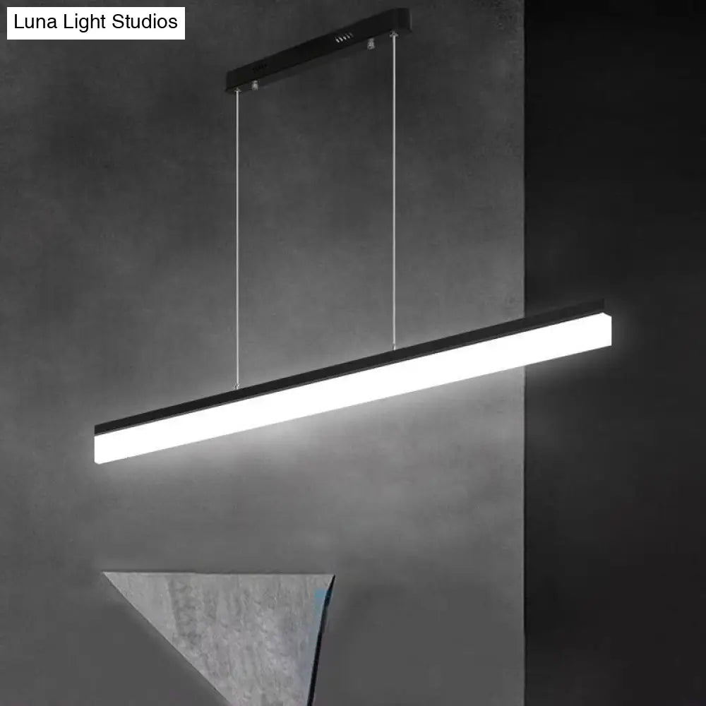 Minimalistic Black Led Pendant Chandelier: Linear Office Hanging Lamp Kit In Acrylic