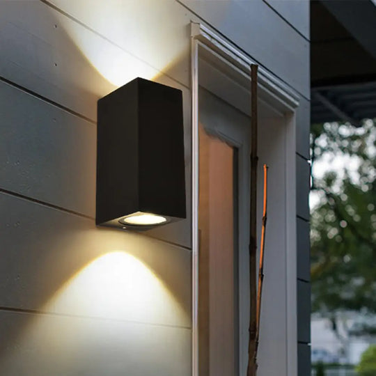 Minimalistic Black Aluminum Geometric Led Wall Sconce For Patio / White Square Plate