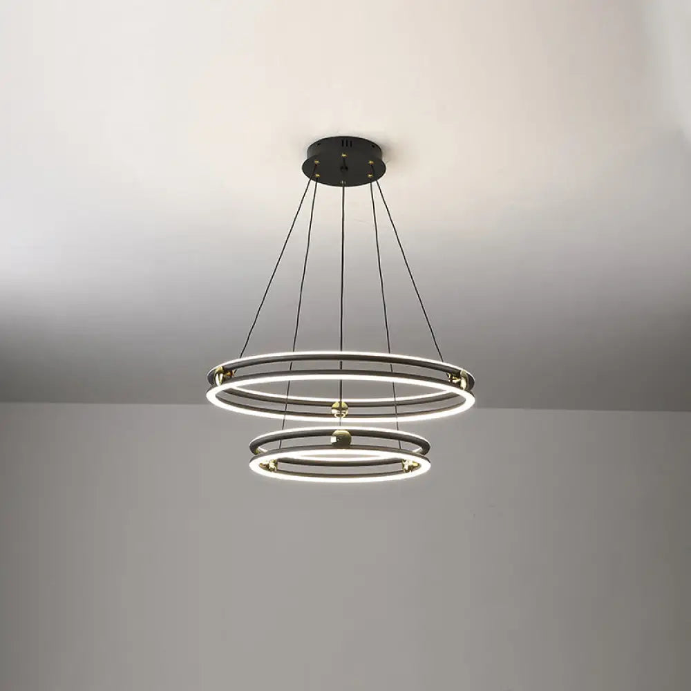 Minimalistic Black And White Circle Chandelier / 23.5’ Double Ring