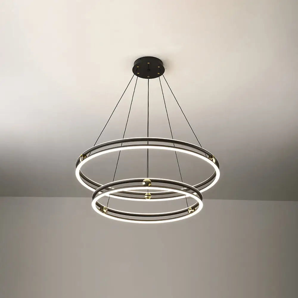 Minimalistic Black And White Circle Chandelier / 31.5’ Double Ring