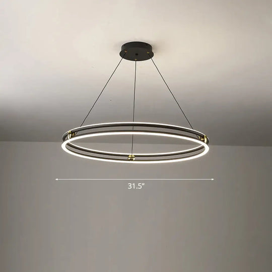 Minimalistic Black And White Circle Chandelier / 31.5’ Single Ring