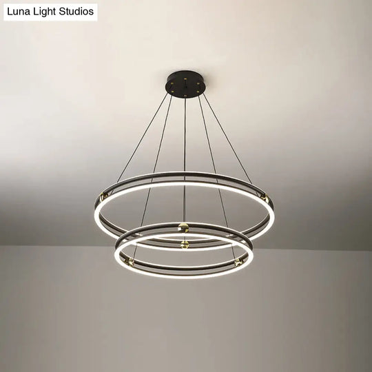 Modern Black And White Led Chandelier For Dining Room / 31.5 Double Ring