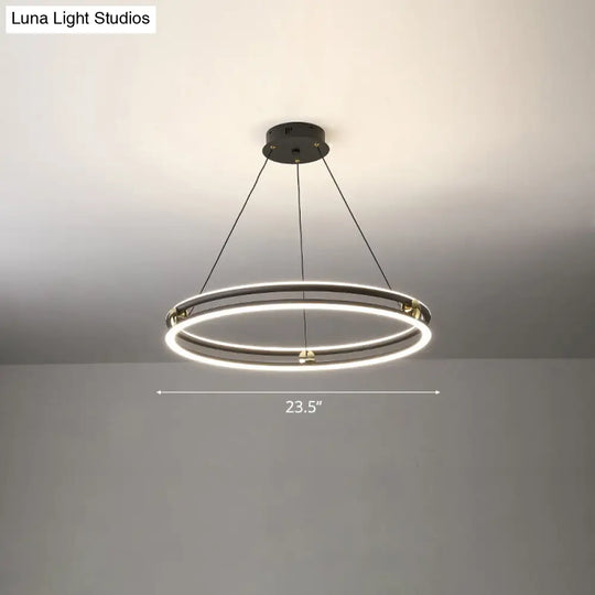 Modern Black And White Led Chandelier For Dining Room / 23.5 Single Ring