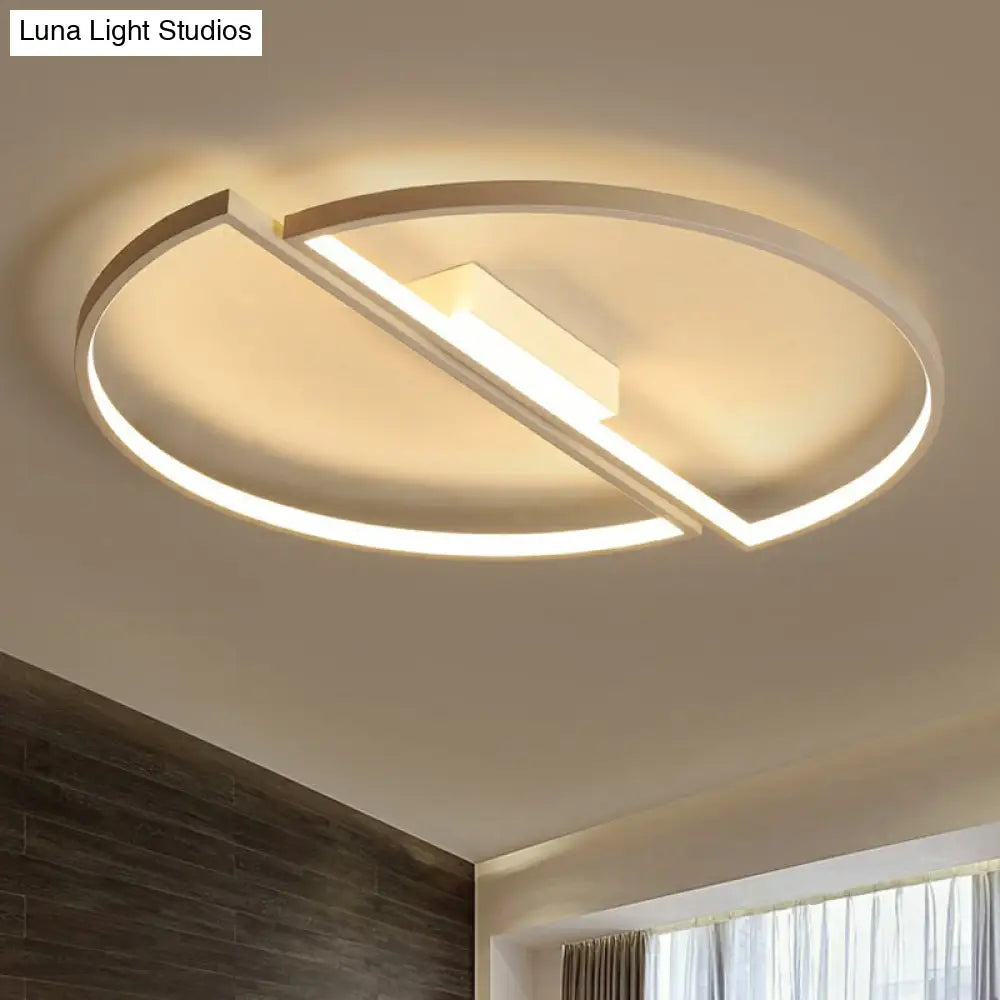 Minimalistic Black And White Led Semi-Circle Flush Mount Ceiling Light With Aluminum Finish