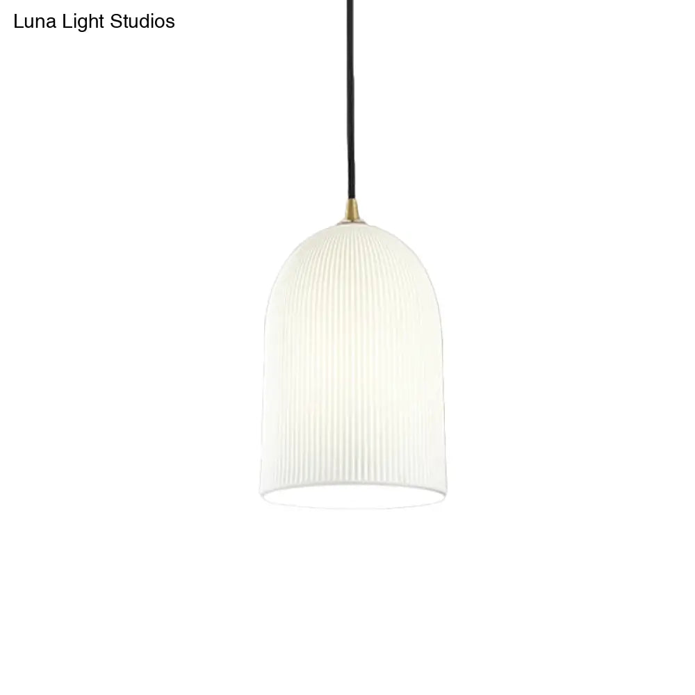 Minimalistic Black Bedroom Pendant Light With Bell White Glass Lamp Shade