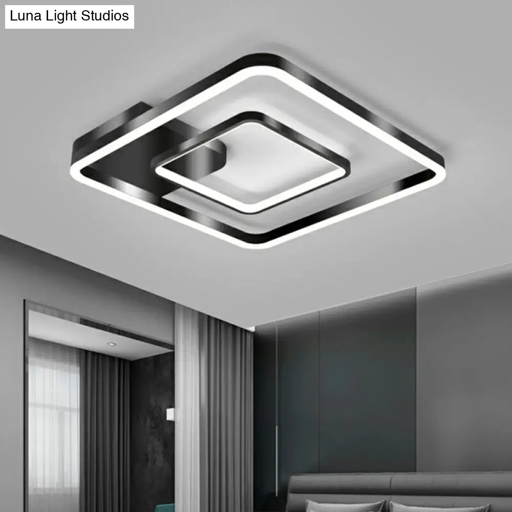 Minimalistic Black Finish Led Flush Mount Ceiling Lamp For Bedroom - Metal Frame