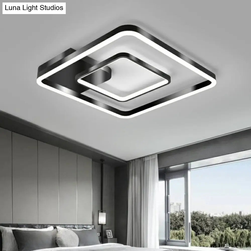 Minimalistic Black Finish Led Flush Mount Ceiling Lamp For Bedroom - Metal Frame