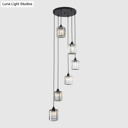 Sleek Black Geometric Prismatic Crystal Ceiling Light For Staircases - Multi-Suspension Lighting