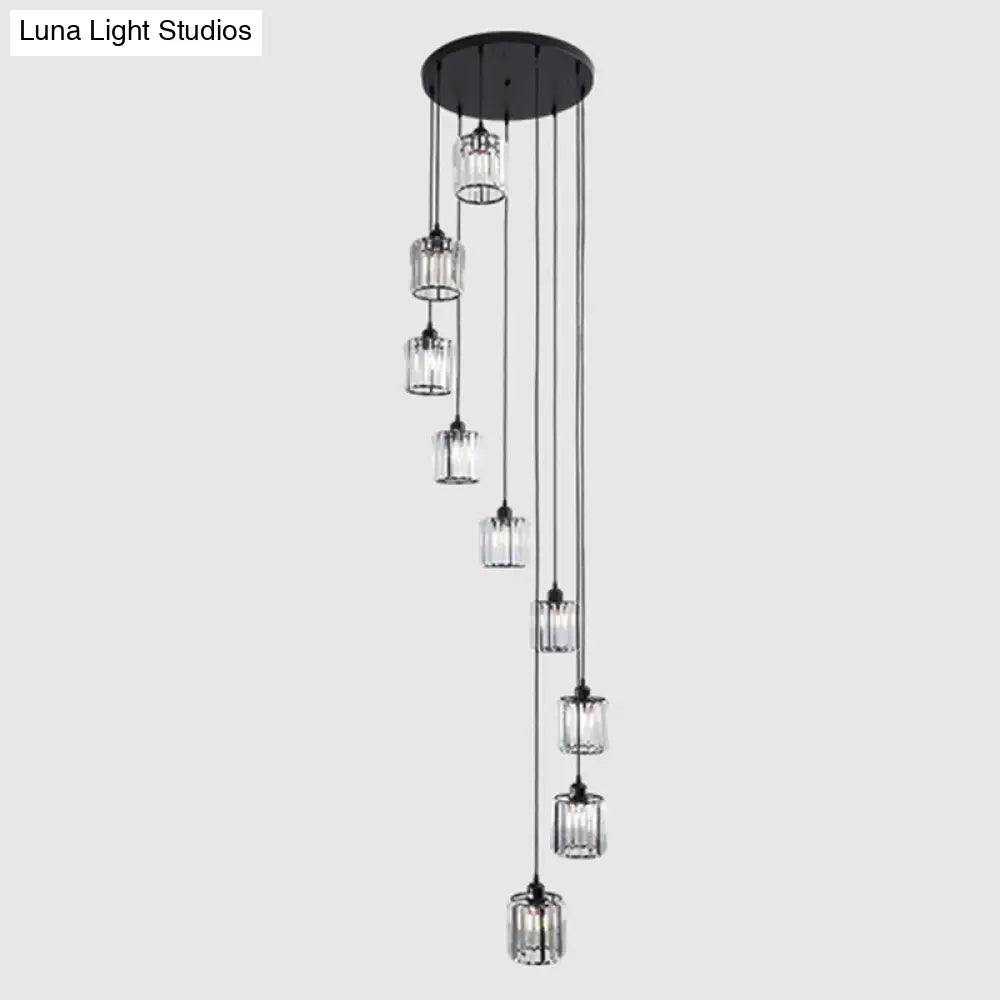 Sleek Black Geometric Prismatic Crystal Ceiling Light For Staircases - Multi-Suspension Lighting 9 /