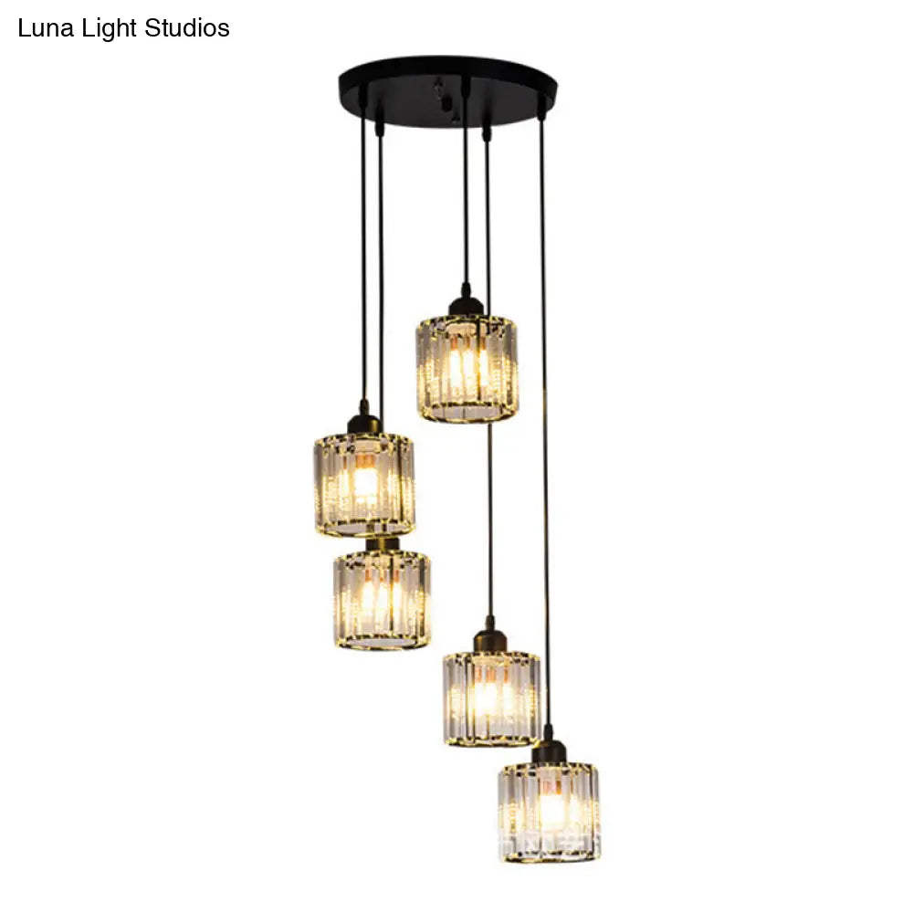 Sleek Black Geometric Prismatic Crystal Ceiling Light For Staircases - Multi-Suspension Lighting 5 /