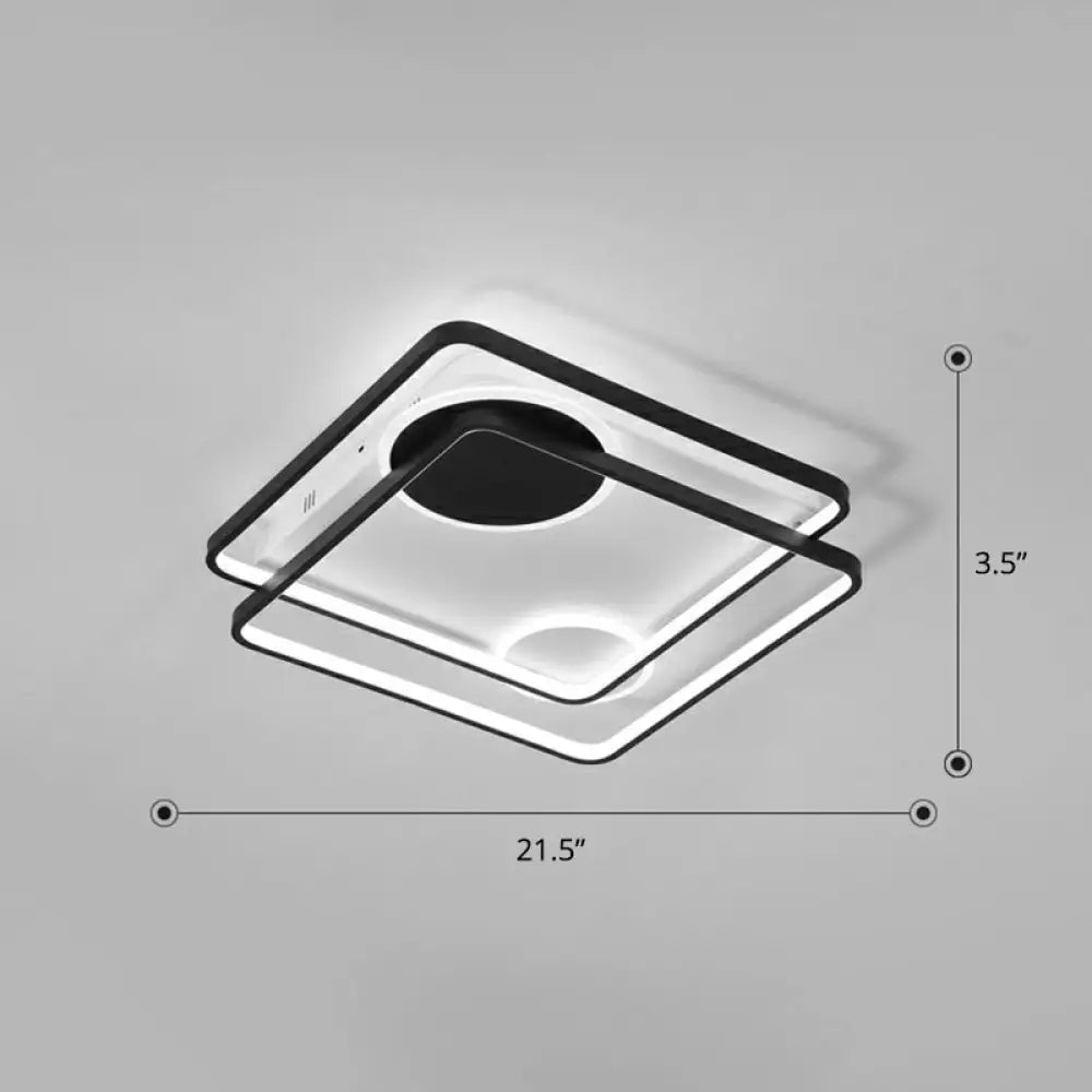 Minimalistic Black Led Acrylic Parallelogram Ceiling Light For Bedroom Semi Flush Mount / 21.5’