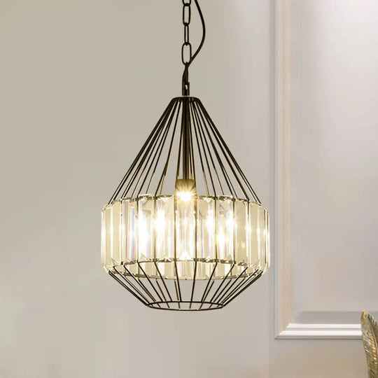 Minimalistic Black Teardrop Pendulum Light With Clear Crystal Rectangle Suspension Lamp / A