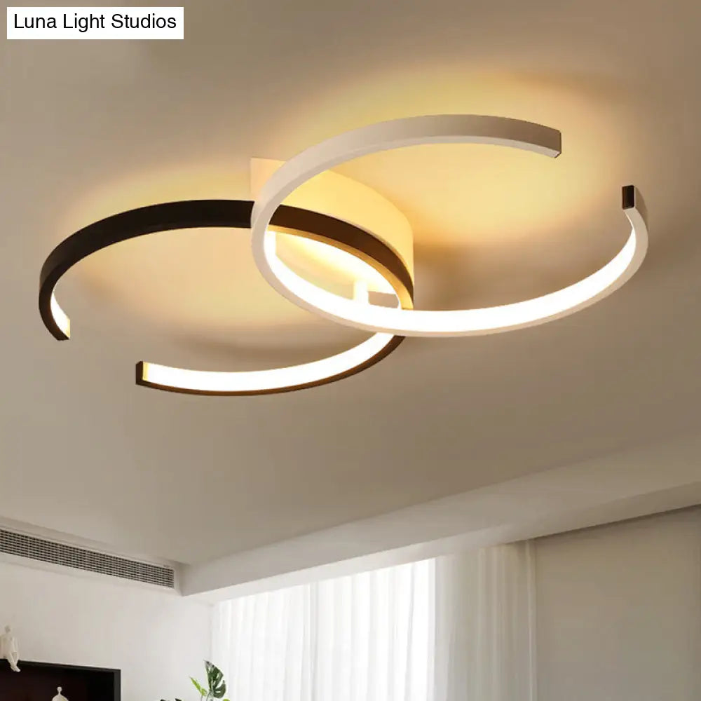 Minimalistic Black/White Acrylic Double-C Close To Ceiling Led Lamp With Warm/White Light Black /