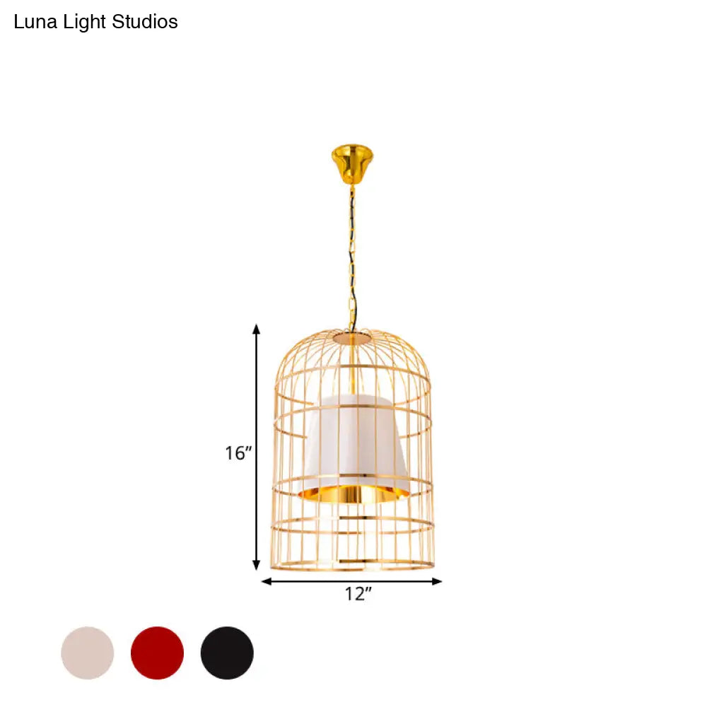 Minimalistic Black/White Bird Cage Ceiling Light Pendant With Inner Cone Shade Sizes: 12/16/19.5