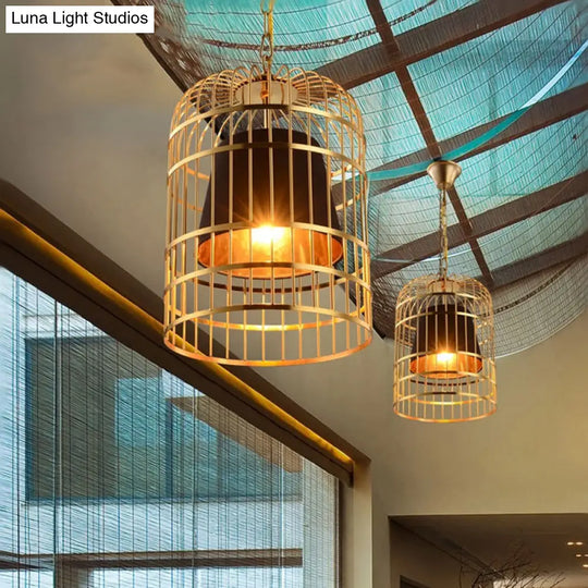 Minimalistic Black/White Bird Cage Ceiling Light Pendant With Inner Cone Shade Sizes: 12/16/19.5