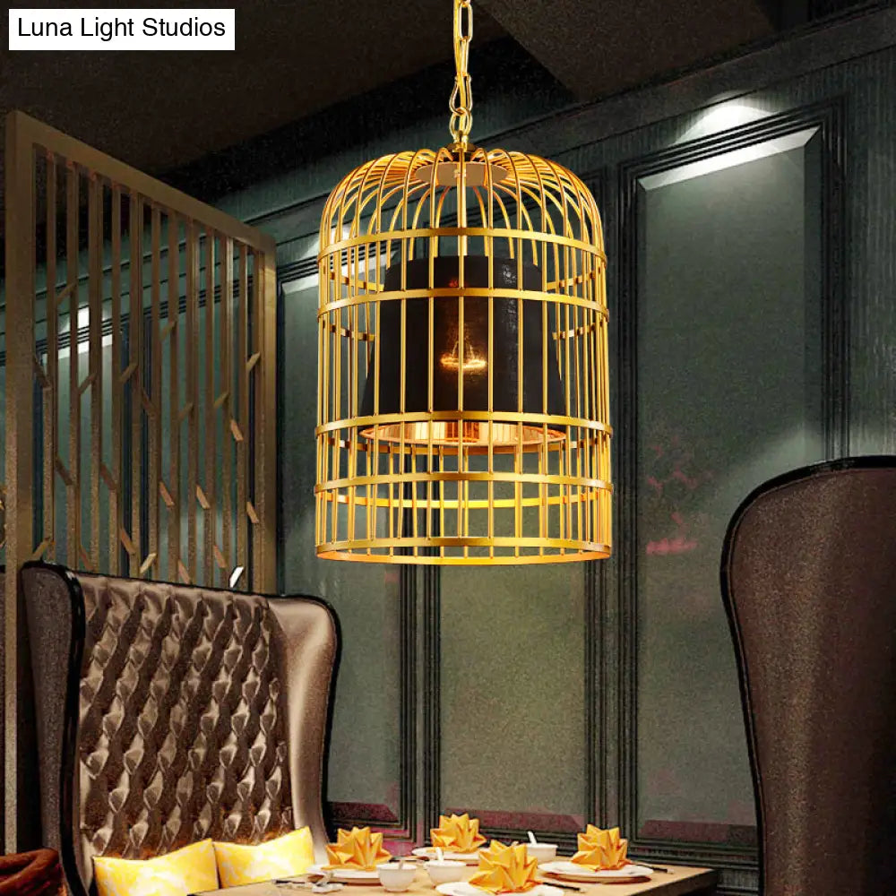 Minimalistic Black/White Bird Cage Ceiling Light Pendant With Inner Cone Shade Sizes: 12/16/19.5