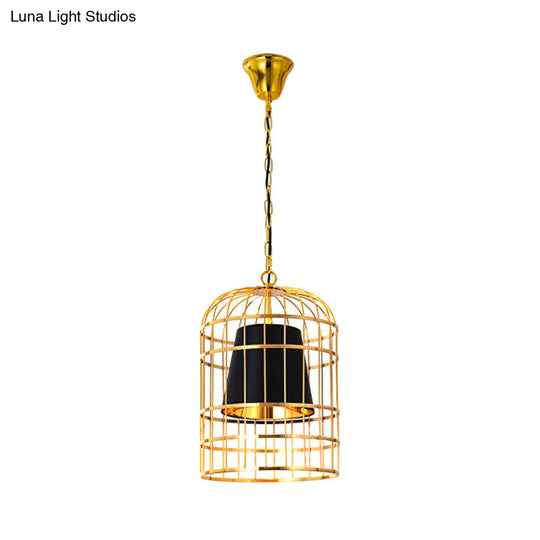 Minimalistic Black/White Bird Cage Ceiling Light Pendant With Inner Cone Shade Sizes: 12/16/19.5