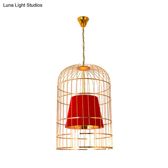 Minimalistic Black/White Bird Cage Ceiling Light Pendant With Inner Cone Shade Sizes: 12/16/19.5