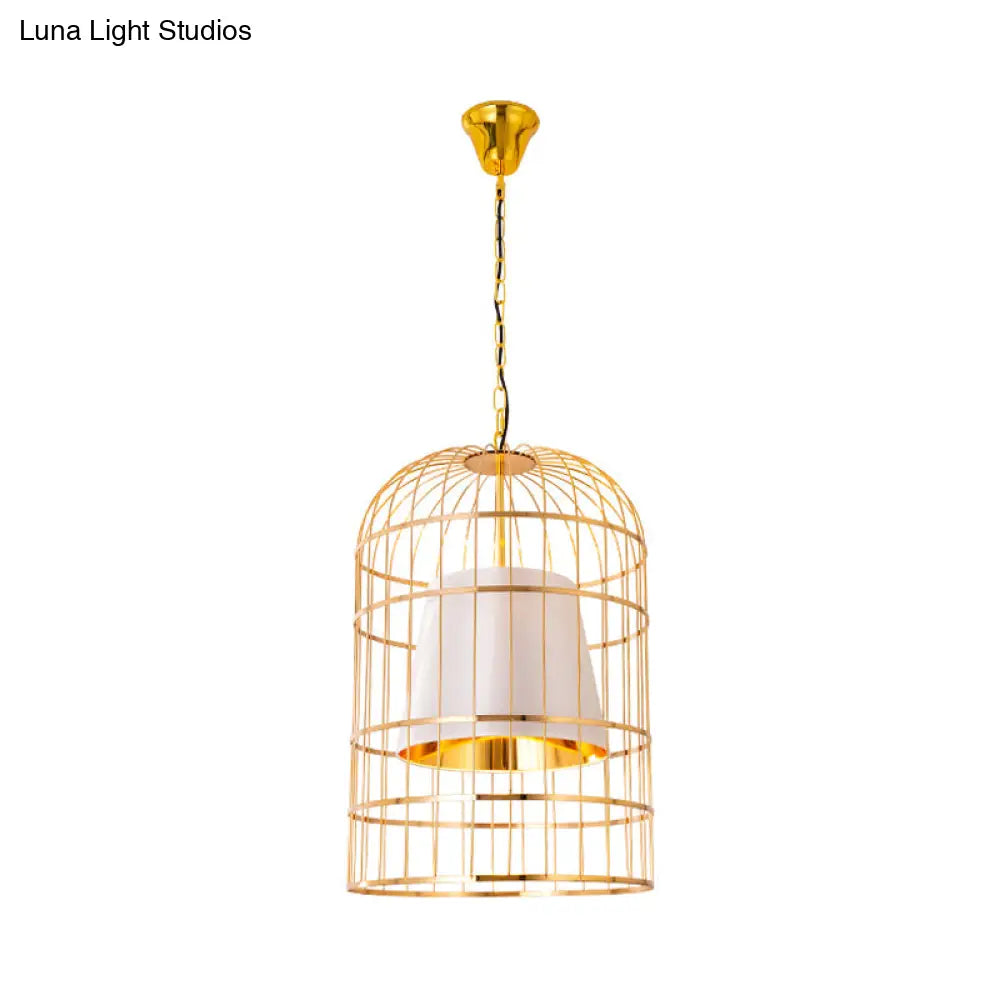 Minimalistic Black/White Bird Cage Ceiling Light Pendant With Inner Cone Shade Sizes: 12/16/19.5