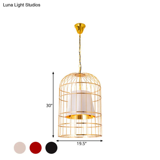 Minimalistic Black/White Bird Cage Ceiling Light Pendant With Inner Cone Shade Sizes: 12/16/19.5