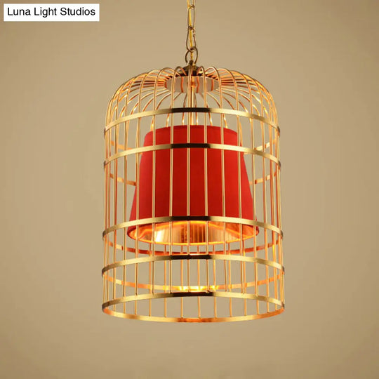 Minimalistic Black/White Bird Cage Ceiling Light Pendant With Inner Cone Shade Sizes: 12/16/19.5