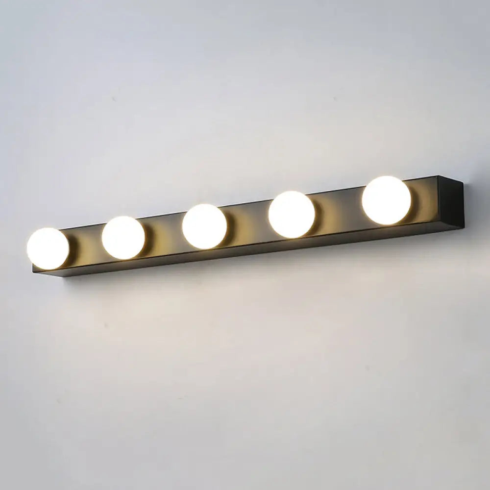 Minimalistic Black/White Finish Vanity Lighting Fixture Open Bulb 4/5 Heads Metal Wall Light For