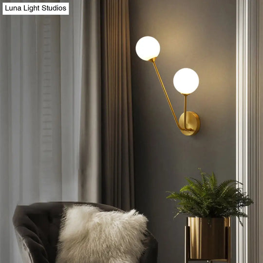 Minimalistic Brass Branch Wall Light With Ball Glass Sconce - Bedroom Lighting Fixture