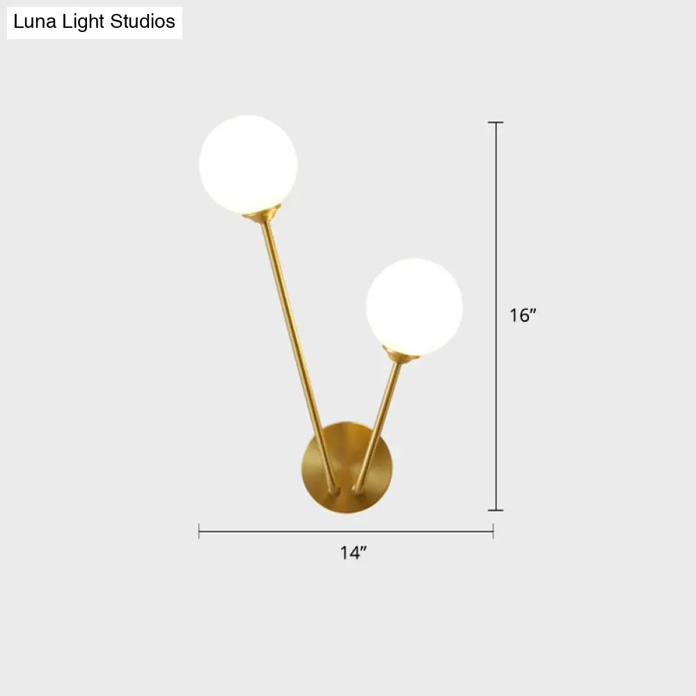 Minimalistic Brass Branch Wall Light With Ball Glass Sconce - Bedroom Lighting Fixture