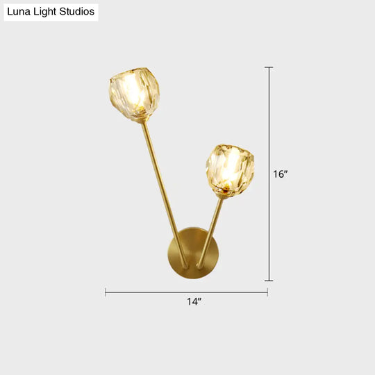 Minimalistic Brass Branch Wall Light With Ball Glass Sconce - Bedroom Lighting Fixture