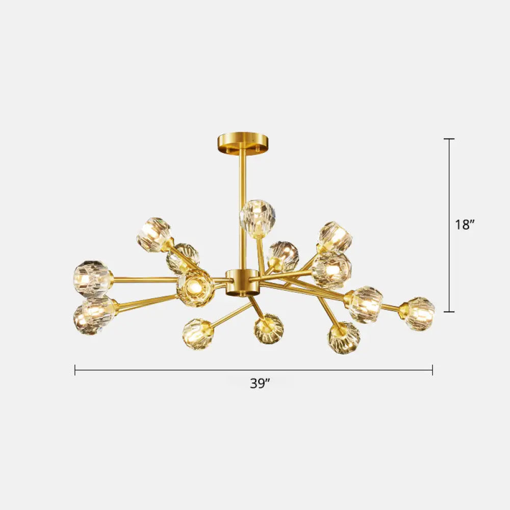 Minimalistic Brass Chandelier With Faceted Crystal Balls - Living Room Hanging Lamp 15 /