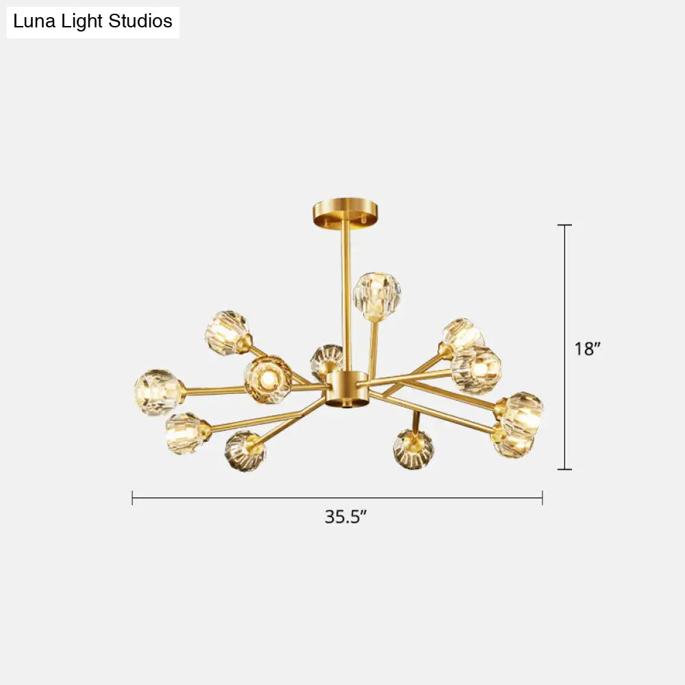 Minimalist Crystal Ball Chandelier Light - Brass Finish For Living Room 12 /