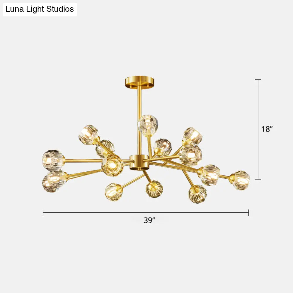 Minimalist Crystal Ball Chandelier Light - Brass Finish For Living Room 15 /