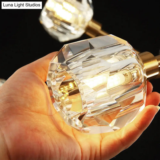 Minimalist Crystal Ball Chandelier Light - Brass Finish For Living Room