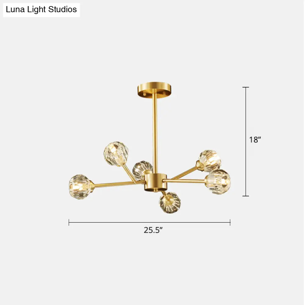 Minimalist Crystal Ball Chandelier Light - Brass Finish For Living Room 6 /