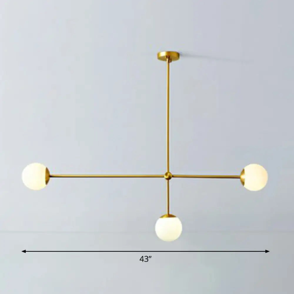 Minimalistic Brass Finish Chandelier With Ivory Glass Shade: Contemporary Metal Ceiling Light 3 /