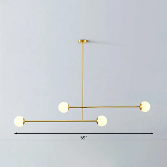 Minimalistic Brass Finish Chandelier With Ivory Glass Shade: Contemporary Metal Ceiling Light 4 /