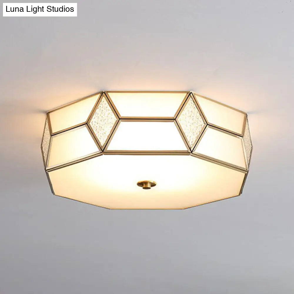 Minimalistic Brass Frost Glass Flush Mount Light For Bedroom: Geometric Ceiling Fixture Beige / 18