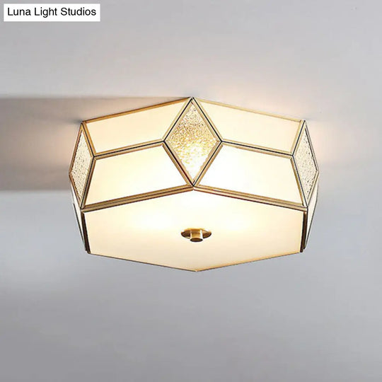 Minimalistic Brass Frost Glass Flush Mount Light For Bedroom: Geometric Ceiling Fixture Beige / 14