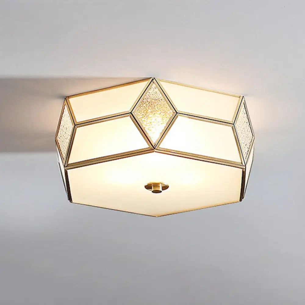 Minimalistic Brass Frost Glass Flush Mount Light For Bedroom: Geometric Ceiling Fixture Beige / 14’