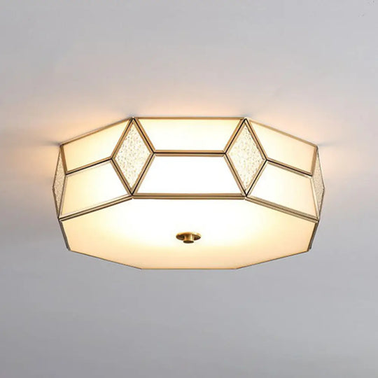 Minimalistic Brass Frost Glass Flush Mount Light For Bedroom: Geometric Ceiling Fixture Beige / 18’