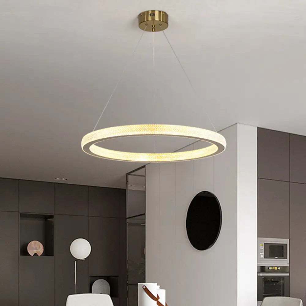 Minimalistic Brass Led Chandelier Light With Acrylic Suspension - 1/3/4-Tier Circle Design / 1 Tier