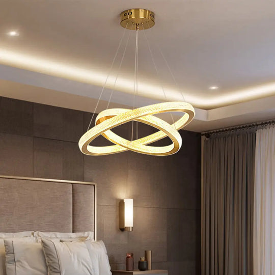 Minimalistic Brass Led Chandelier Light With Acrylic Suspension - 1/3/4-Tier Circle Design / 2 Tiers