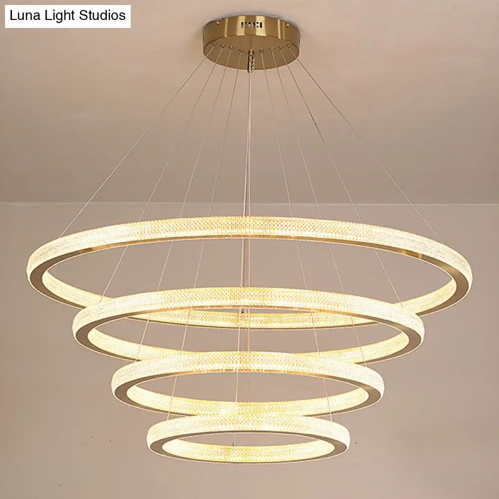 Minimalistic Led Chandelier: Circle Acrylic Suspension Pendant Light - 1/3/4 Tiers Brass Fixture