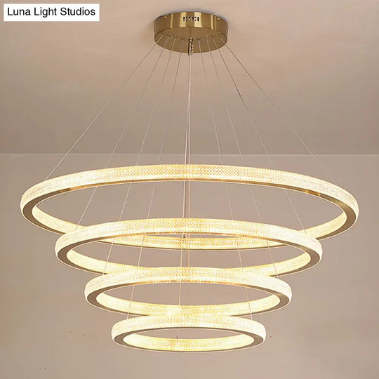 Minimalistic Led Chandelier: Circle Acrylic Suspension Pendant Light - 1/3/4 Tiers Brass Fixture